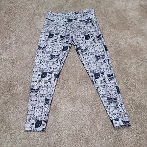 Gray Cartoon Cat Print Leggings